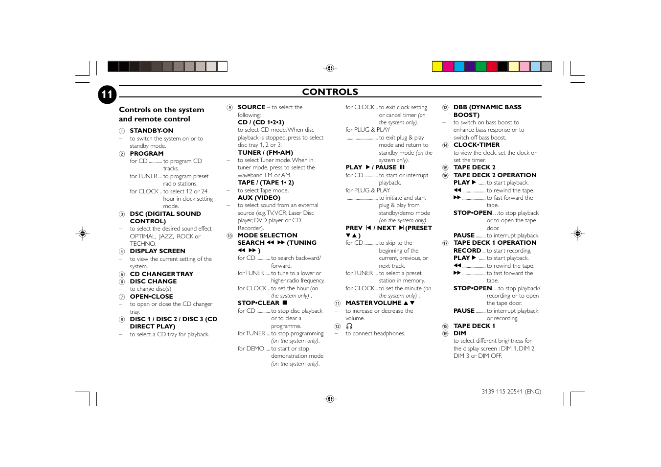 Controls | Philips FW-C150 User Manual | Page 11 / 28
