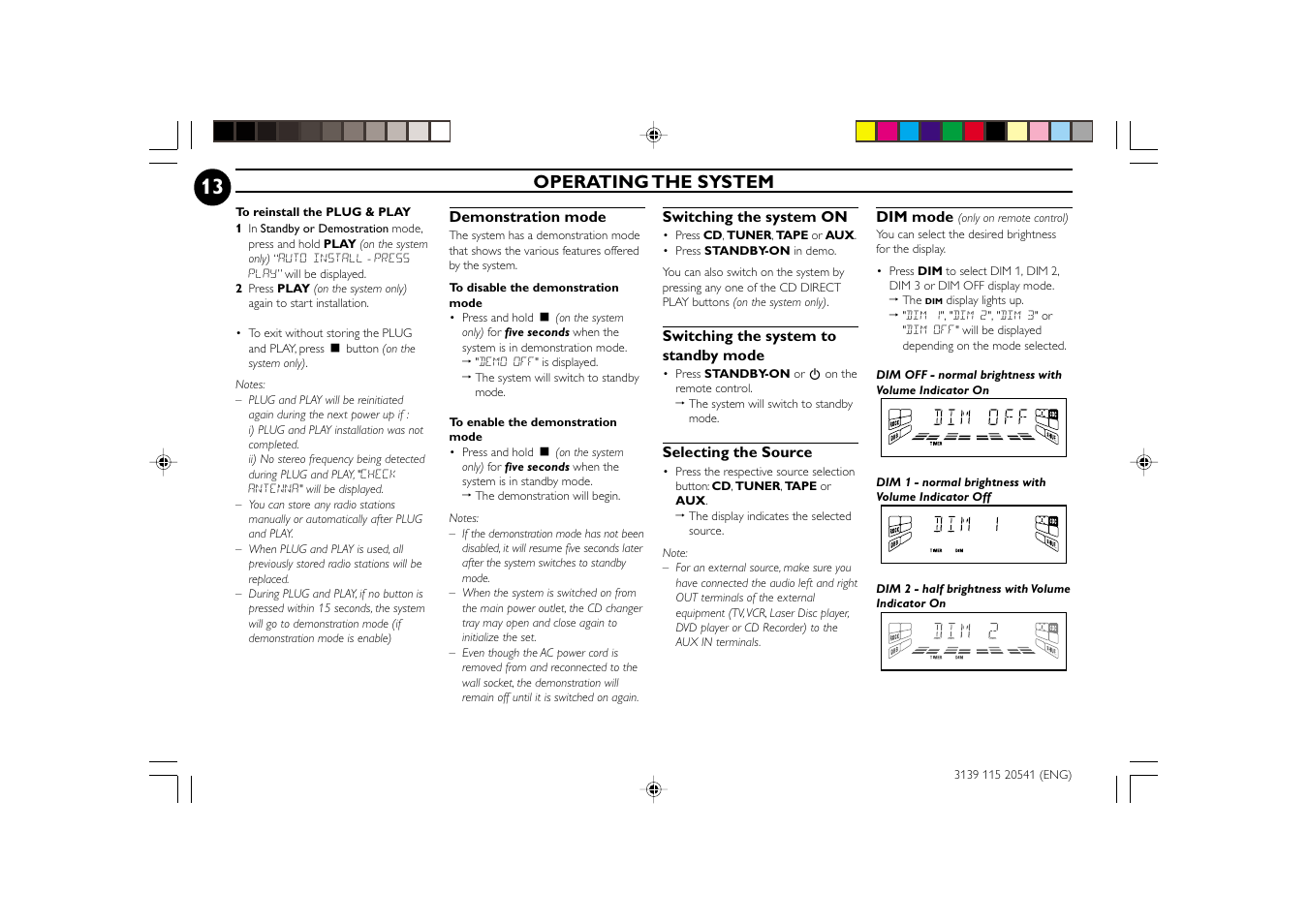 Operating the system | Philips FW-C150 User Manual | Page 13 / 28