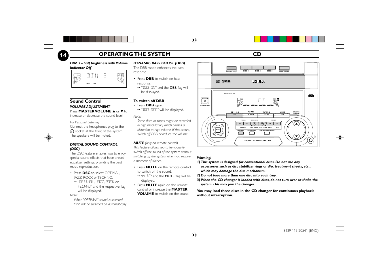 Operating the system cd, Sound control | Philips FW-C150 User Manual | Page 14 / 28