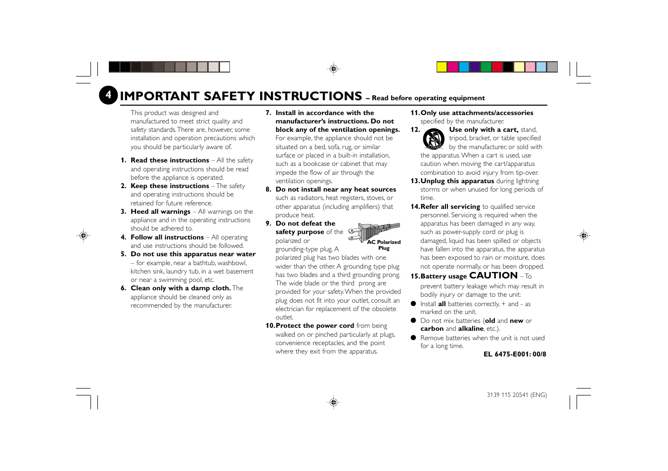 Important safety instructions | Philips FW-C150 User Manual | Page 4 / 28