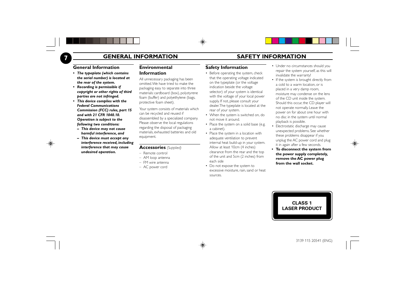 General information safety information | Philips FW-C150 User Manual | Page 7 / 28
