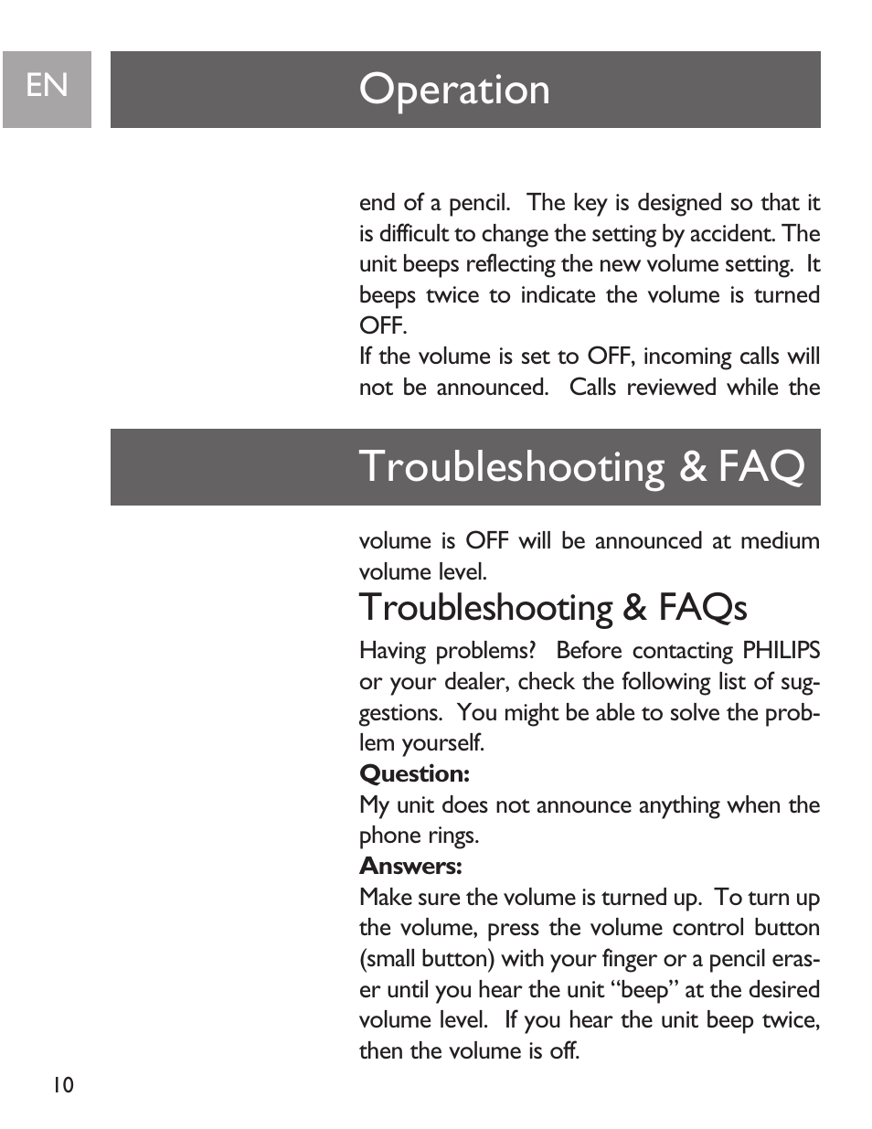 Operation troubleshooting & faq, Troubleshooting & faqs | Philips SJA9190/17 User Manual | Page 10 / 33