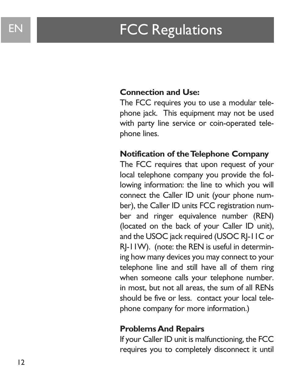 Fcc regulations | Philips SJA9190/17 User Manual | Page 12 / 33