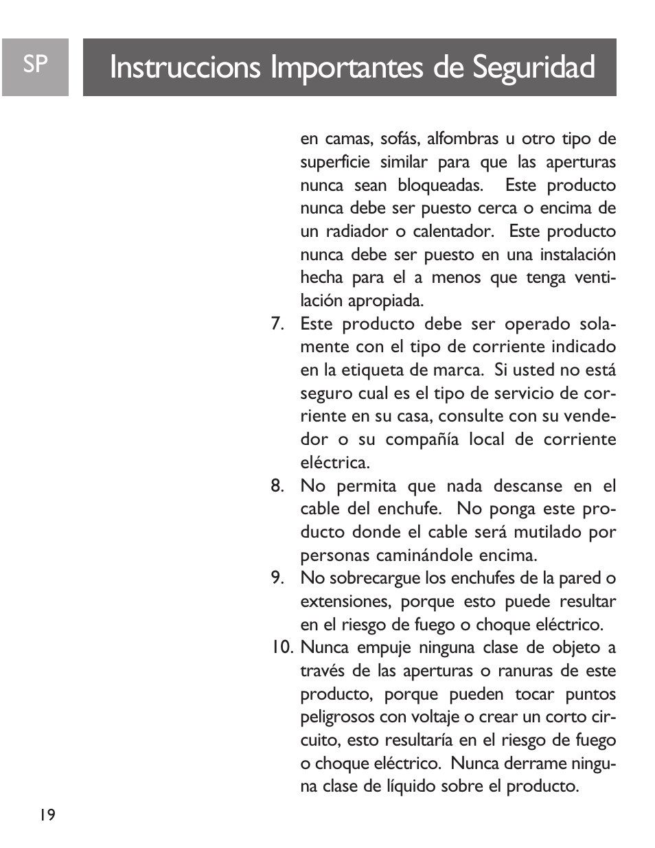 Instruccions importantes de seguridad | Philips SJA9190/17 User Manual | Page 19 / 33