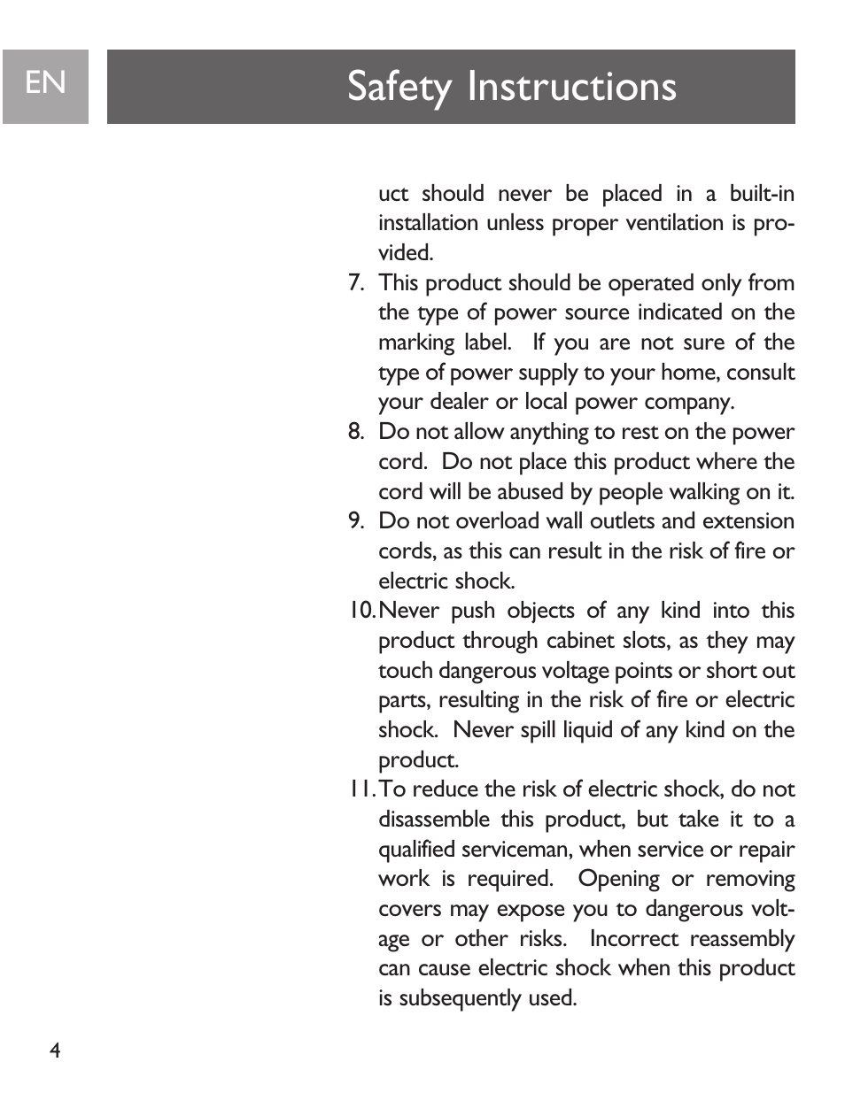 Safety instructions | Philips SJA9190/17 User Manual | Page 4 / 33