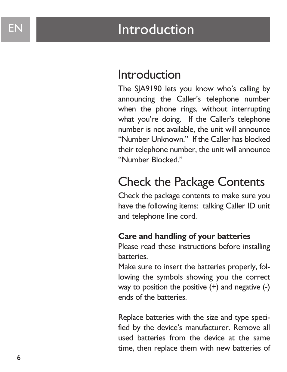 Introduction, Check the package contents | Philips SJA9190/17 User Manual | Page 6 / 33