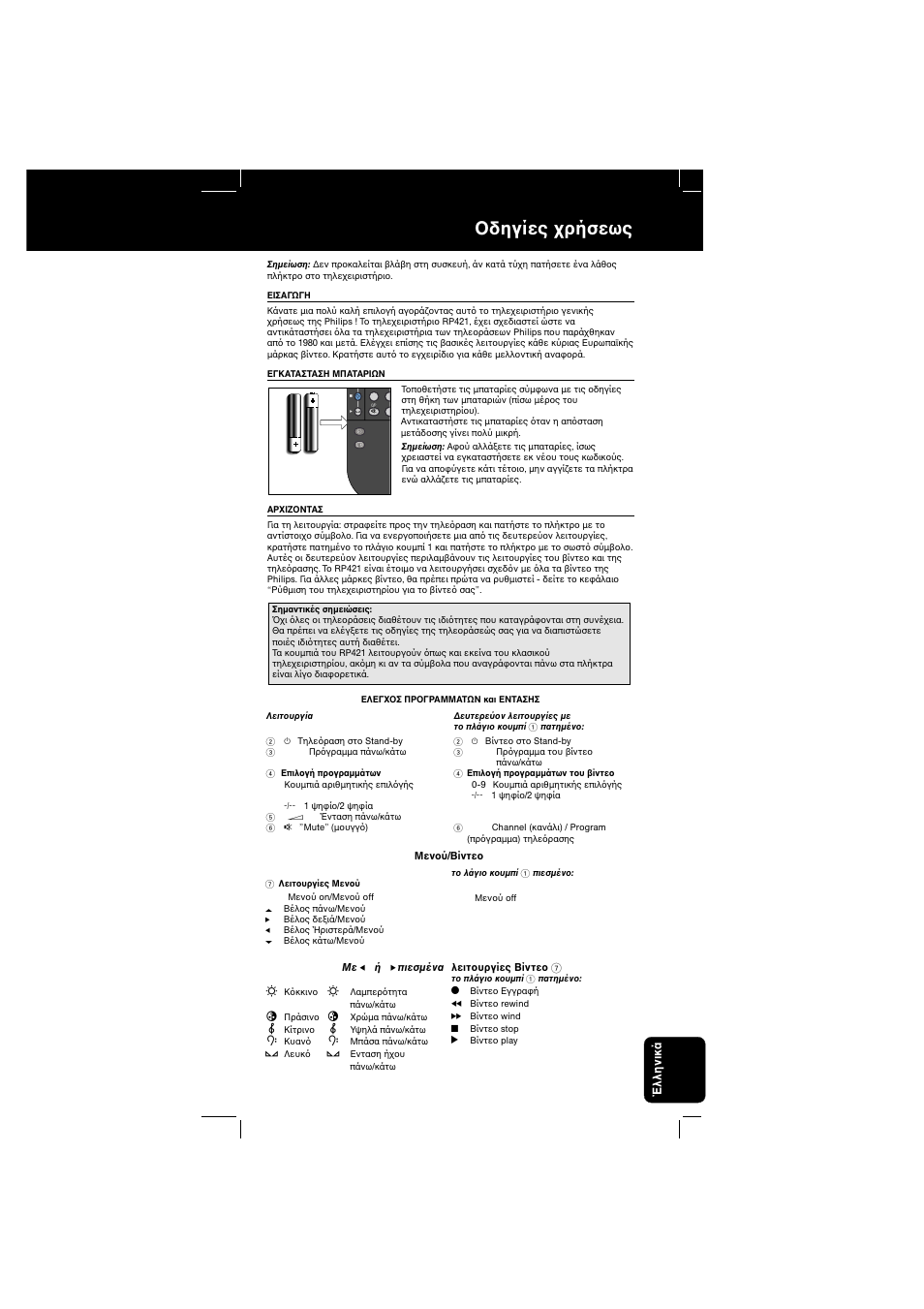 Δηγίες ρήσεως | Philips RP 421 User Manual | Page 37 / 42