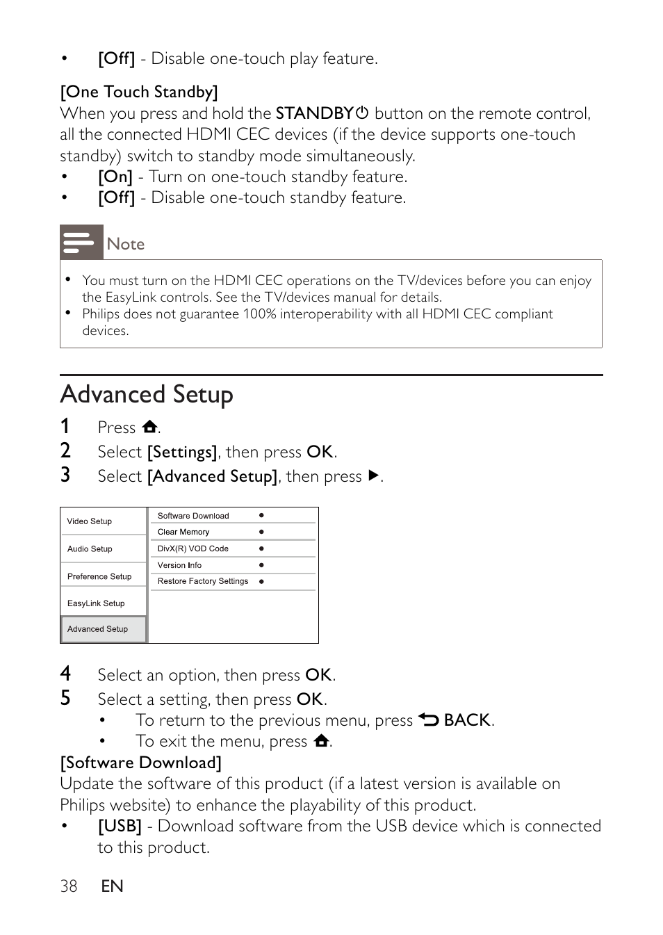 Advanced setup | Philips BDP2500 User Manual | Page 38 / 49