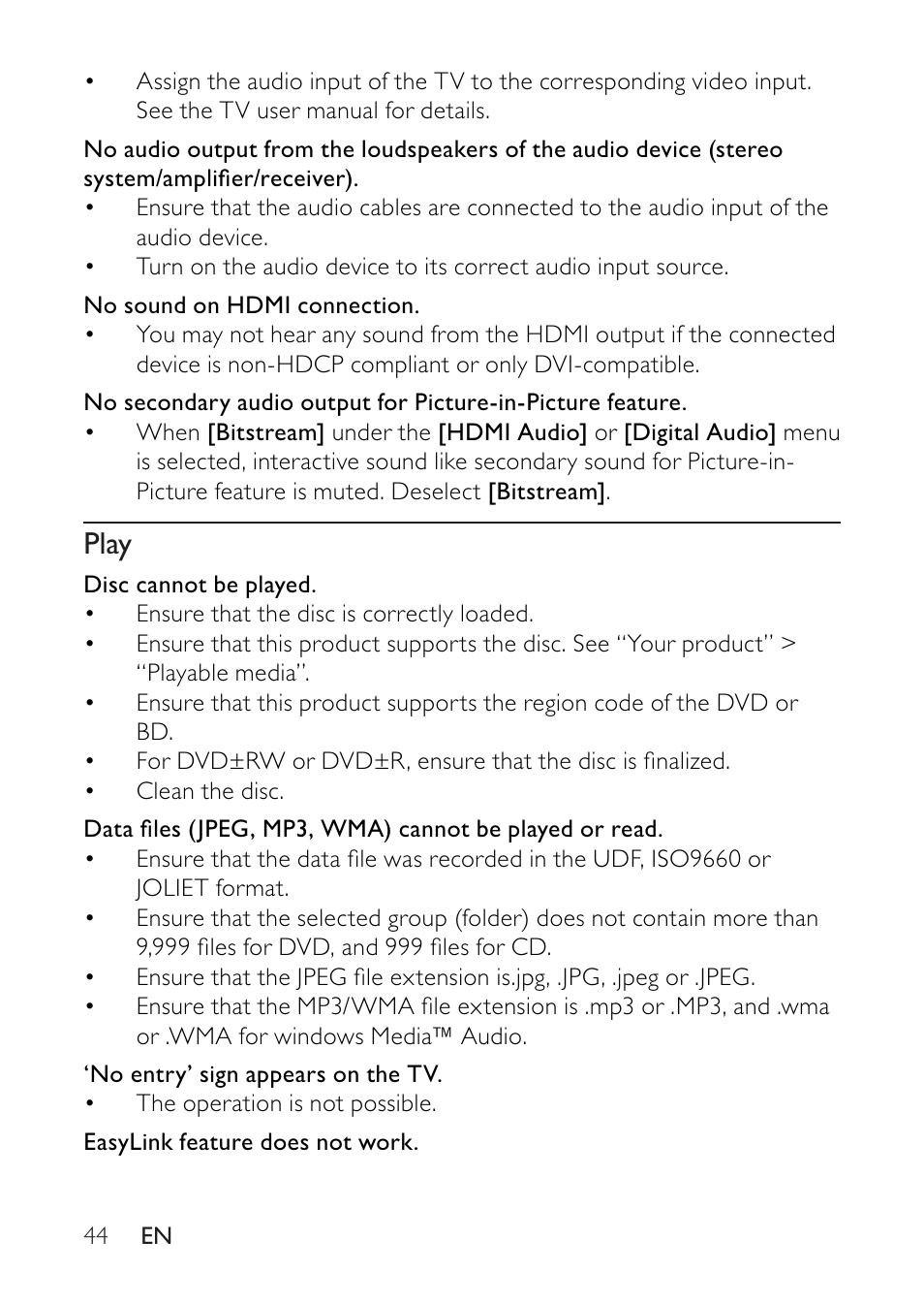 Play | Philips BDP2500 User Manual | Page 44 / 49