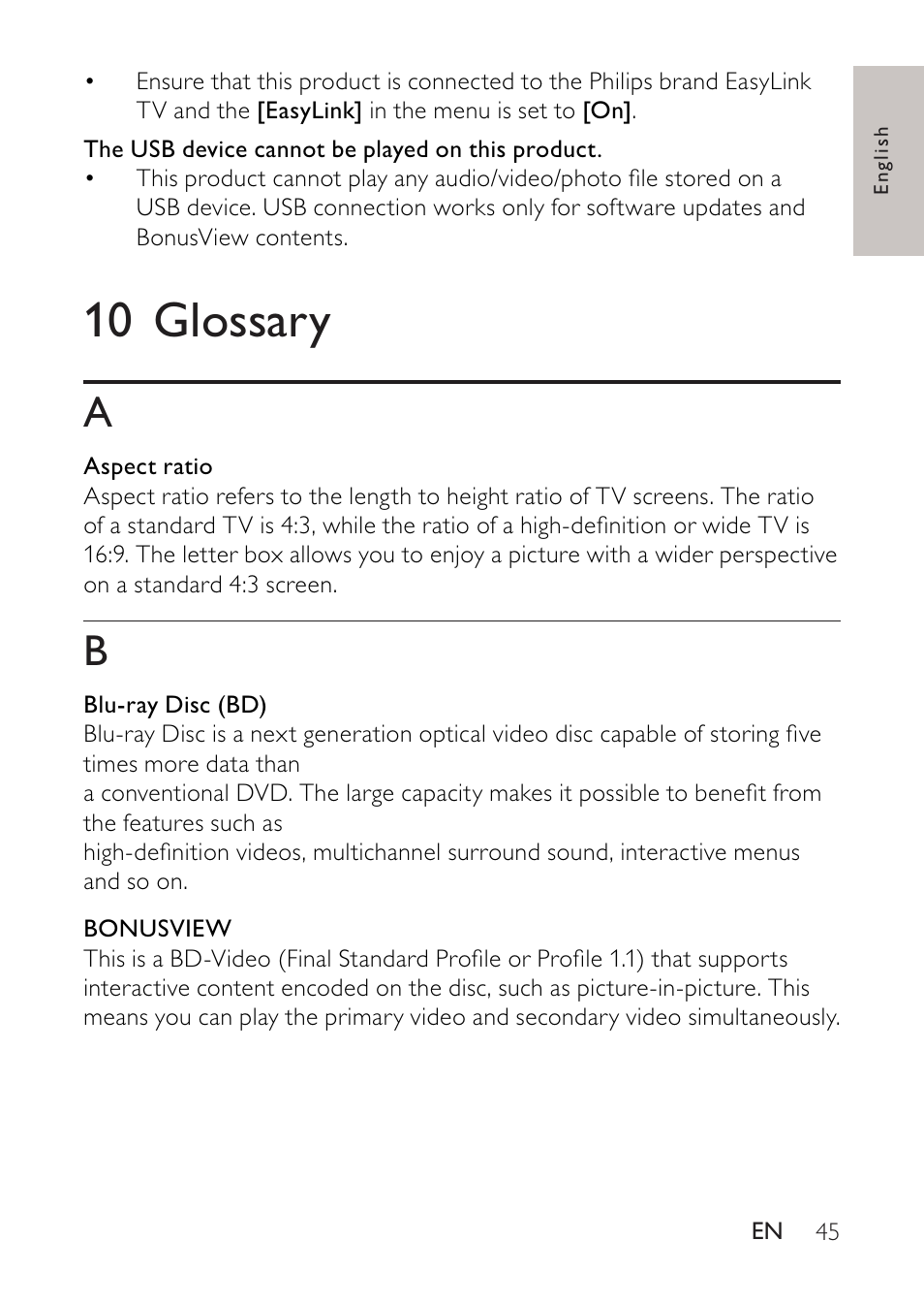 10 glossary | Philips BDP2500 User Manual | Page 45 / 49