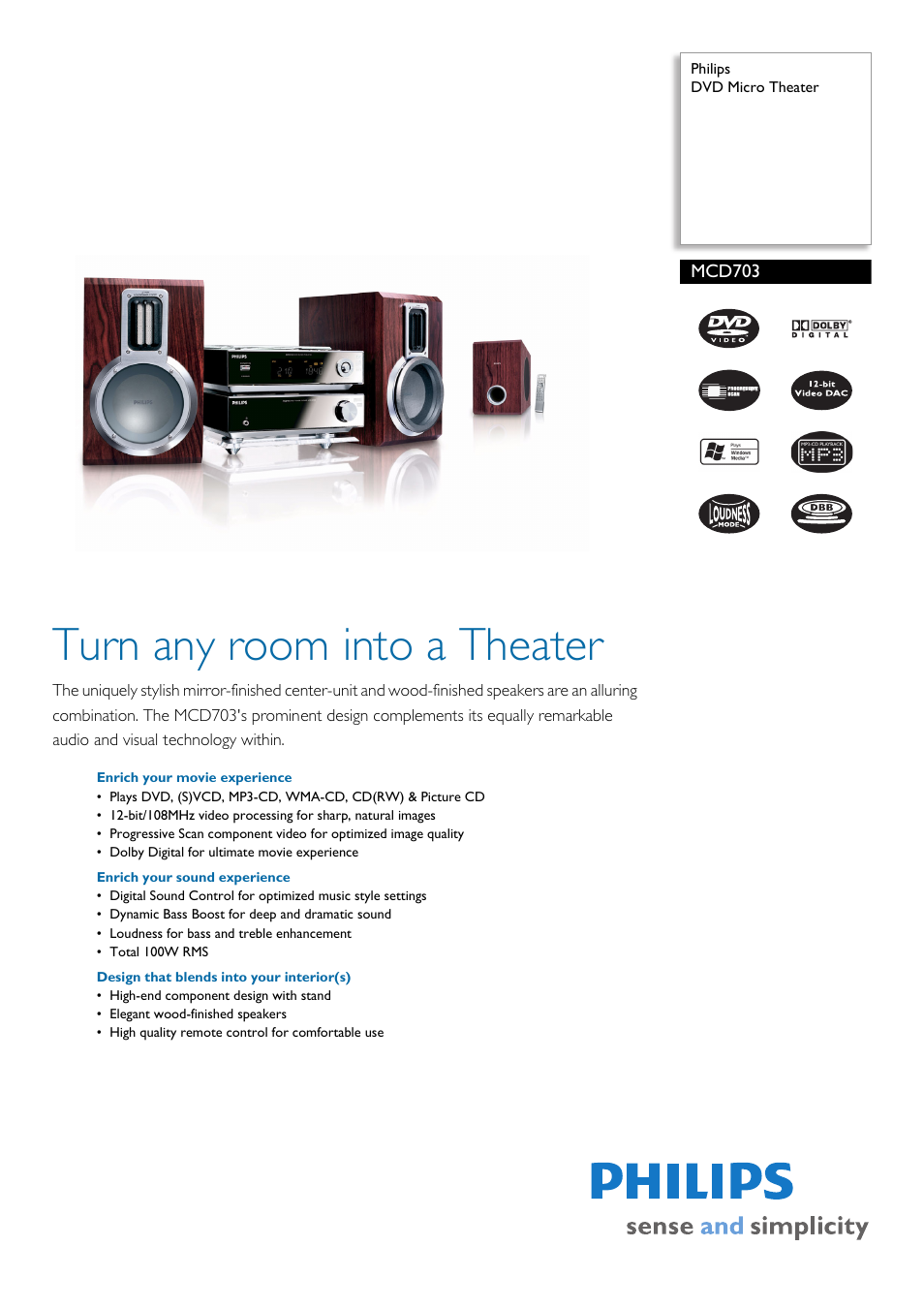 Philips DVD Micro Theatre MCD703 User Manual | 2 pages