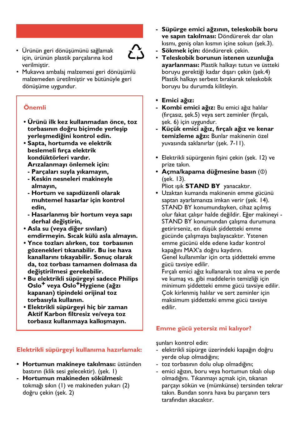 Türkçe, Sayfa 40, Türkce | Philips Vision Plus Clean Air- filtermax User Manual | Page 40 / 48