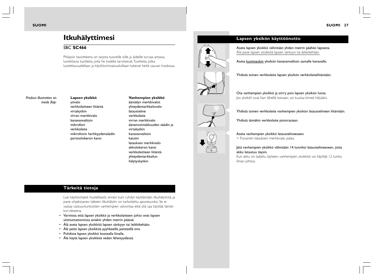 Itkuhälyttimesi, Dc 9v system check level charge | Philips SC466 User Manual | Page 15 / 18