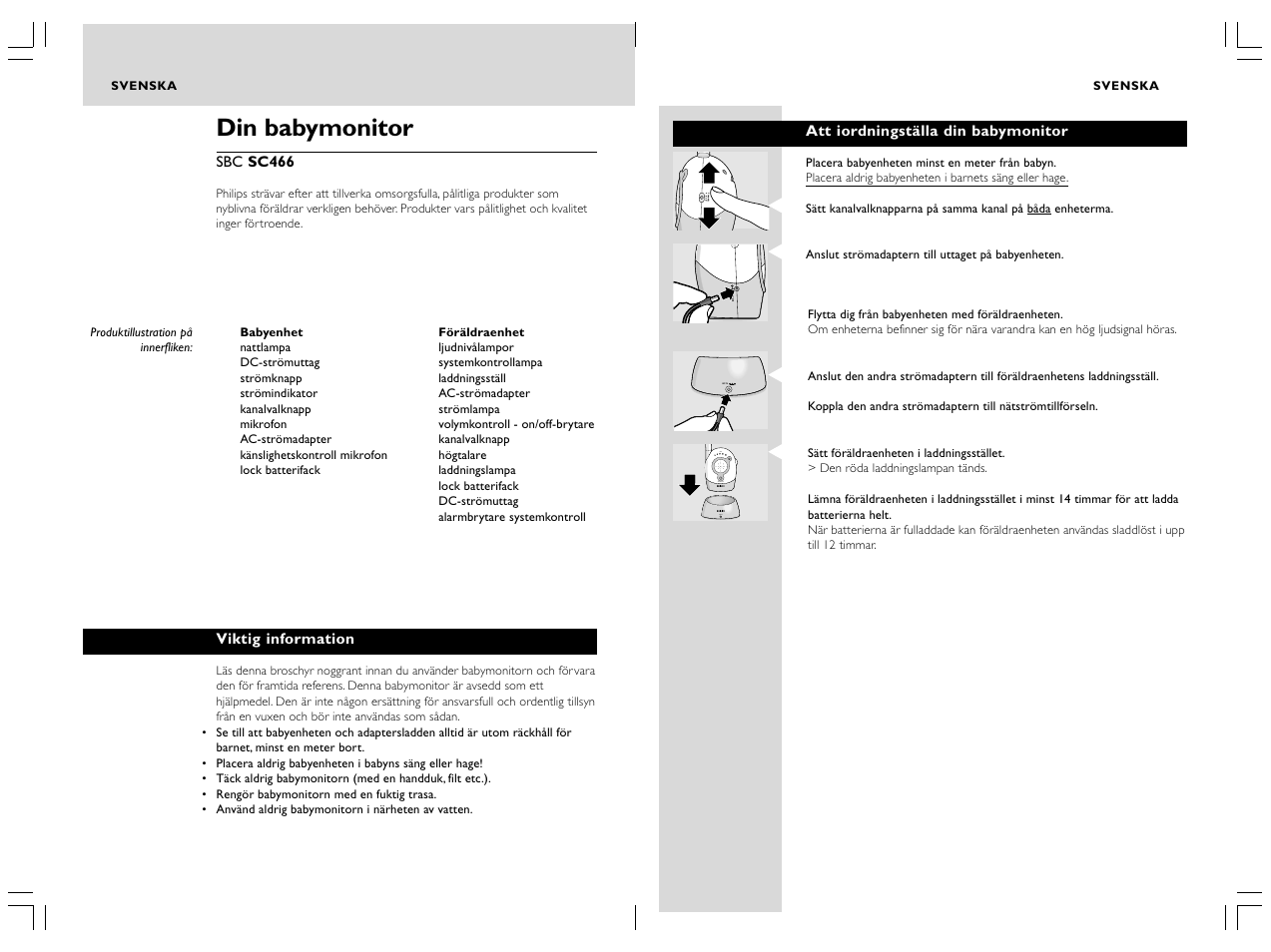 Din babymonitor, Dc 9v system check level charge | Philips SC466 User Manual | Page 6 / 18