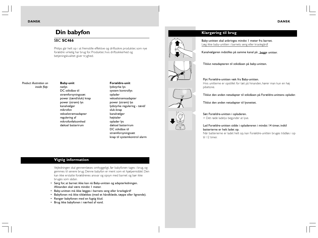 Din babyfon, Dc 9v system check level charge | Philips SC466 User Manual | Page 9 / 18