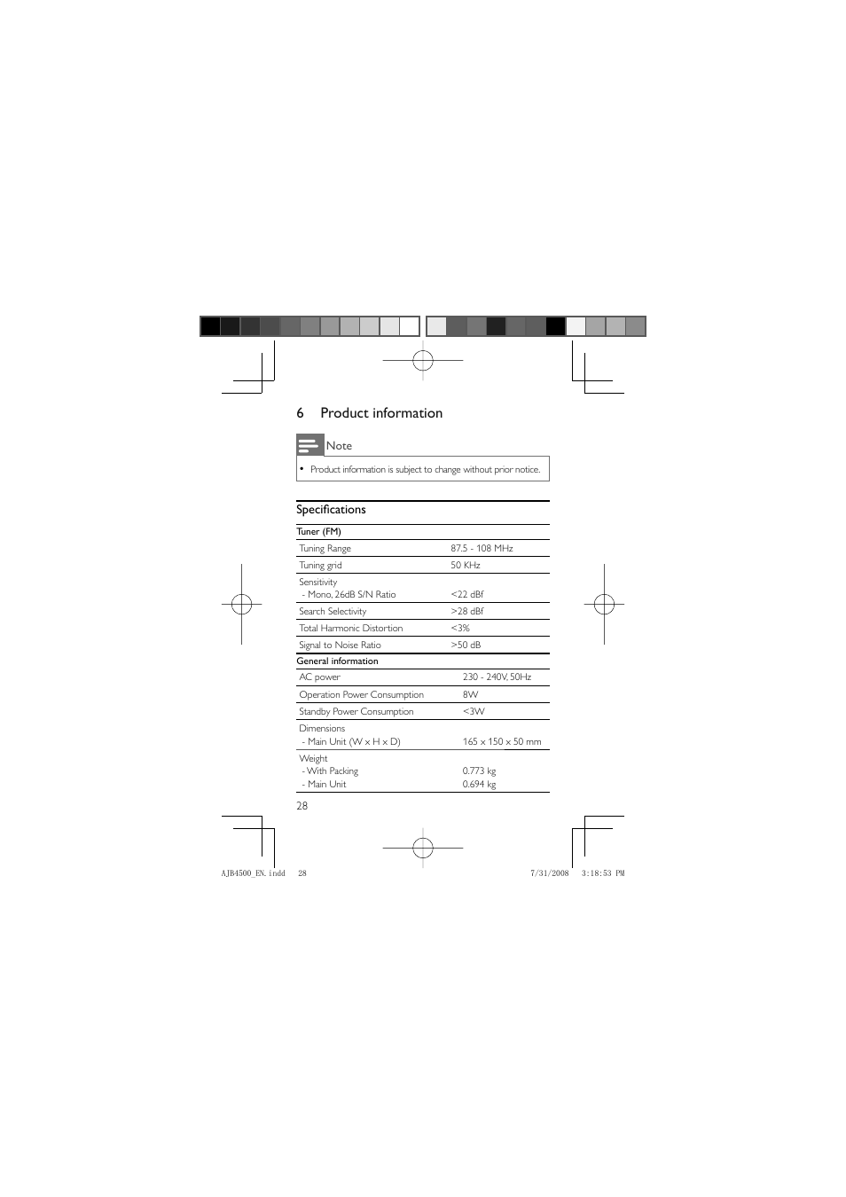 6 product information | Philips AJB4500 User Manual | Page 28 / 34