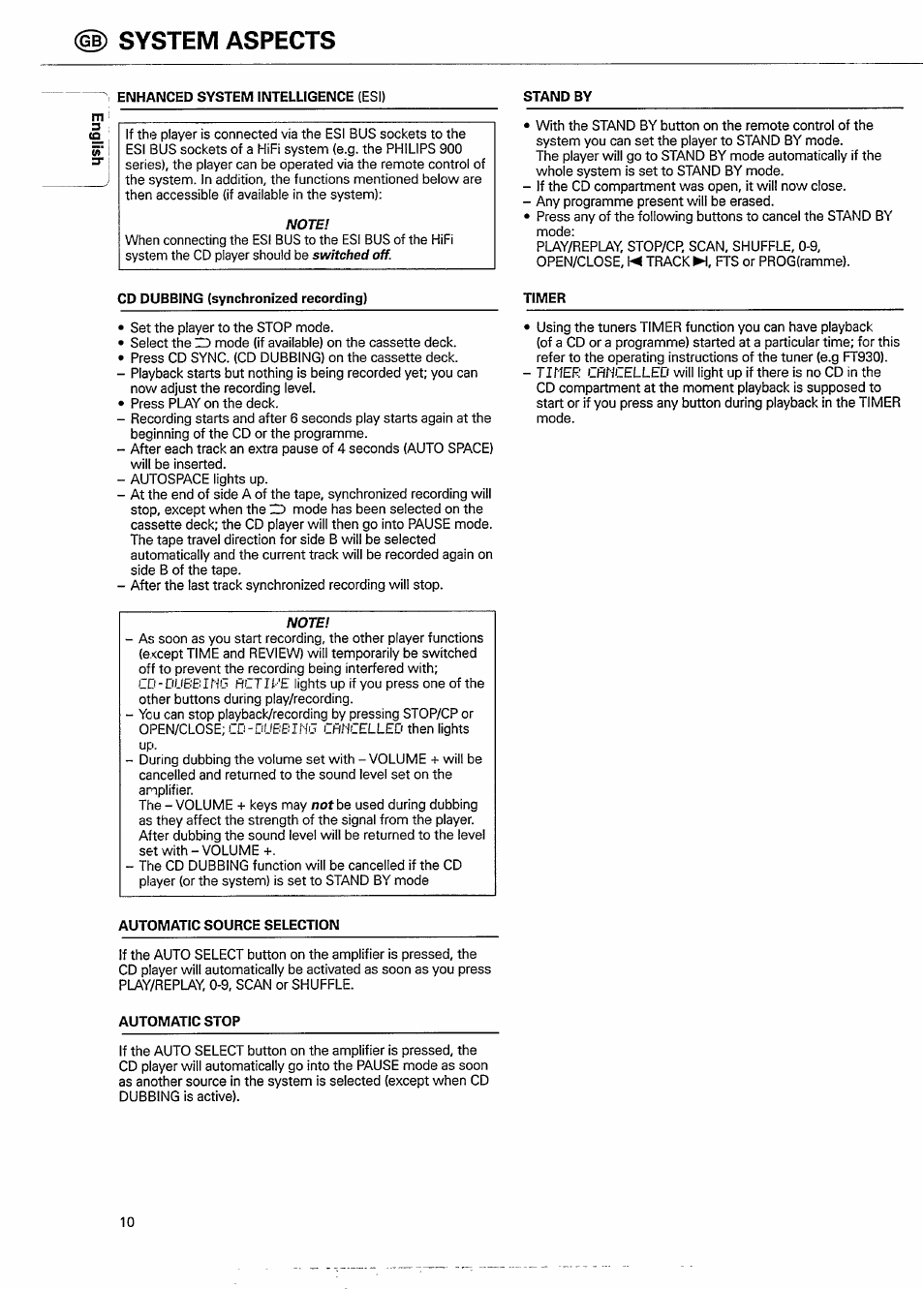 System aspects, Enhanced system intelligence (esi), Cd dubbing (synchronized recording) | Automatic source selection, Automatic stop, 5‘ i 3 | Philips CD951 User Manual | Page 10 / 17