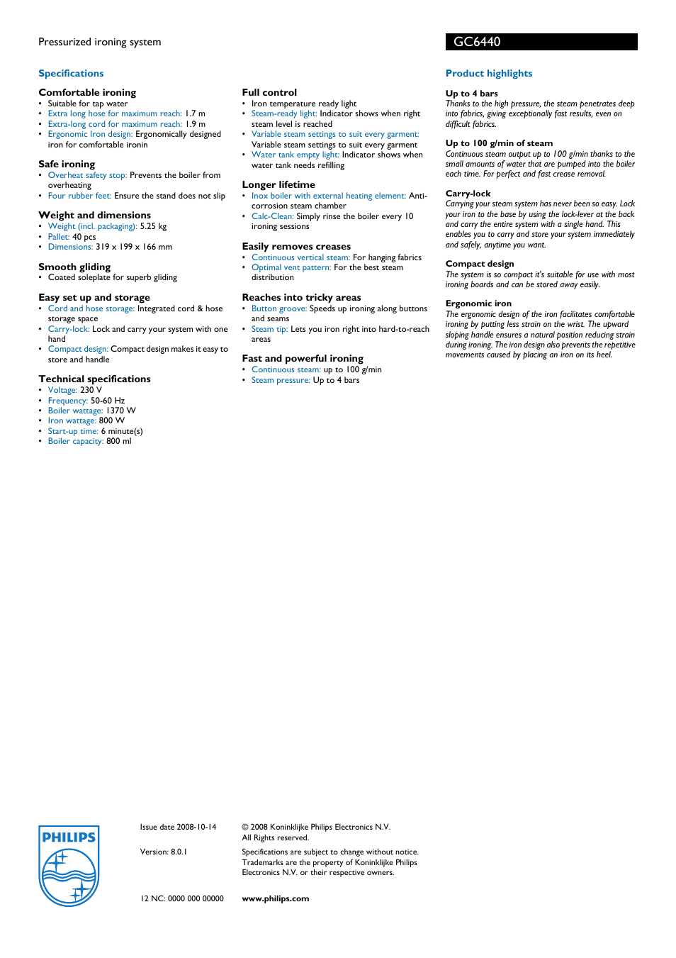 Gc6440 | Philips GC6440 User Manual | Page 2 / 2