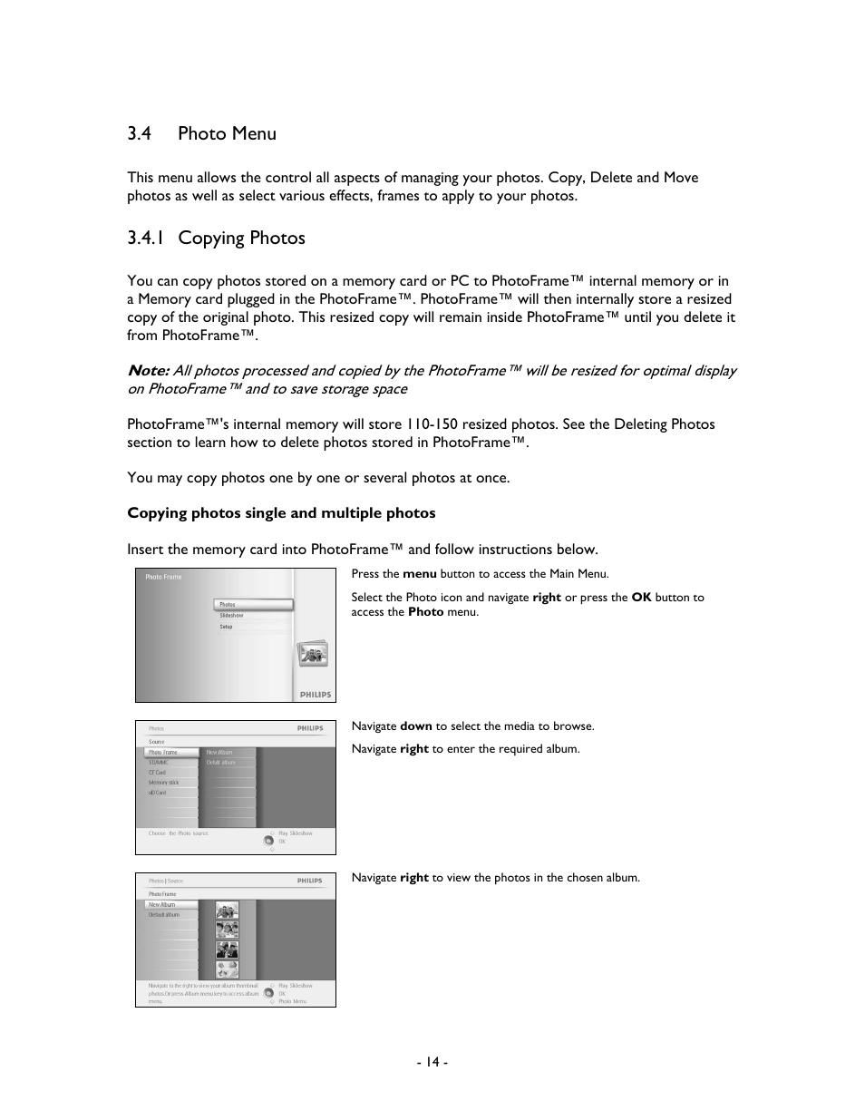 4 photo menu, 1 copying photos | Philips 99F2 User Manual | Page 15 / 70