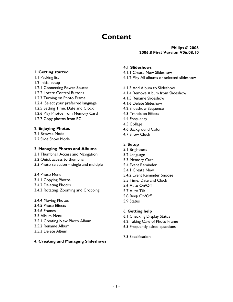 Content | Philips 99F2 User Manual | Page 2 / 70