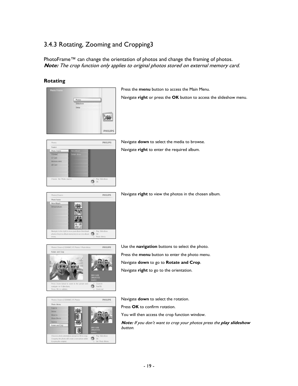 3 rotating, zooming and cropping3 | Philips 99F2 User Manual | Page 20 / 70