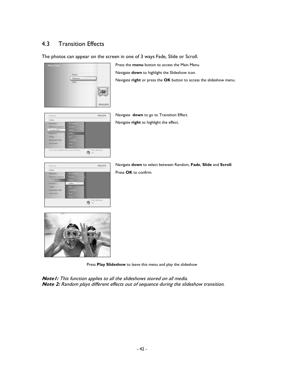 3 transition effects | Philips 99F2 User Manual | Page 43 / 70
