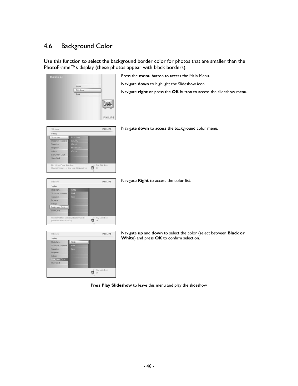 6 background color | Philips 99F2 User Manual | Page 47 / 70