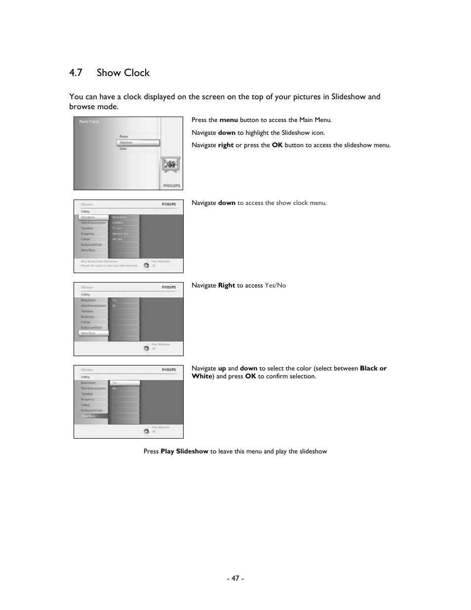 7 show clock | Philips 99F2 User Manual | Page 48 / 70