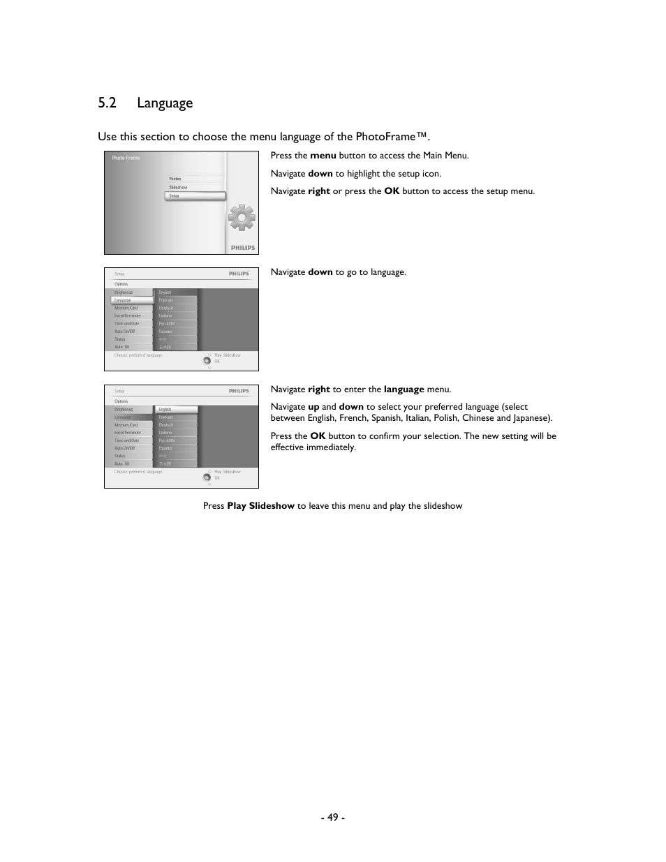 2 language | Philips 99F2 User Manual | Page 50 / 70