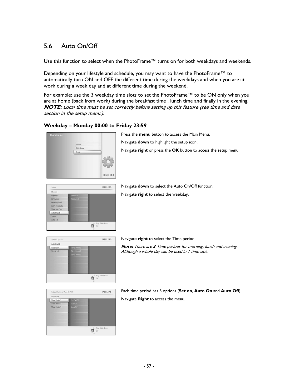 6 auto on/off | Philips 99F2 User Manual | Page 58 / 70