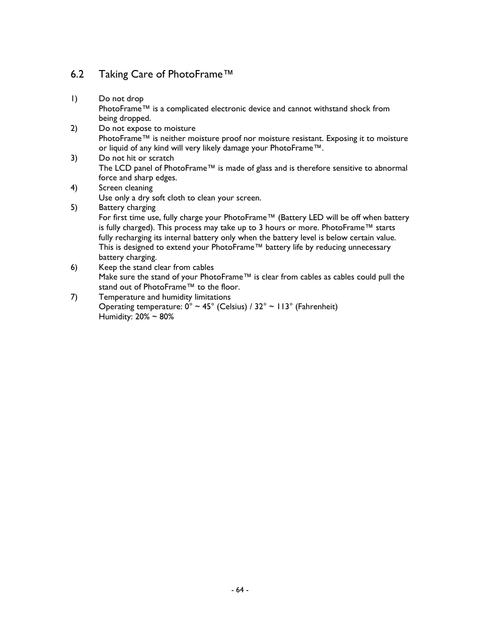 2 taking care of photoframe | Philips 99F2 User Manual | Page 65 / 70