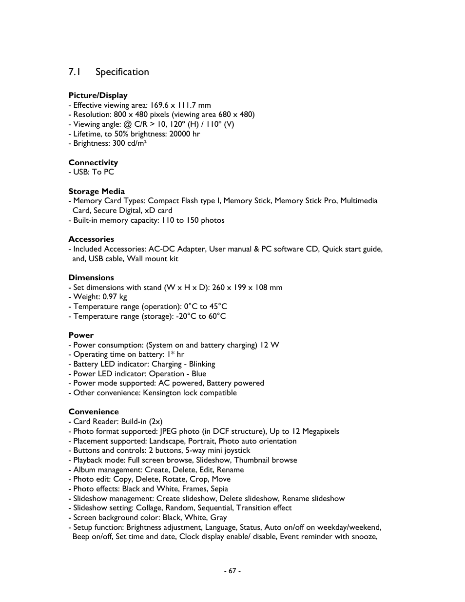 1 specification | Philips 99F2 User Manual | Page 68 / 70