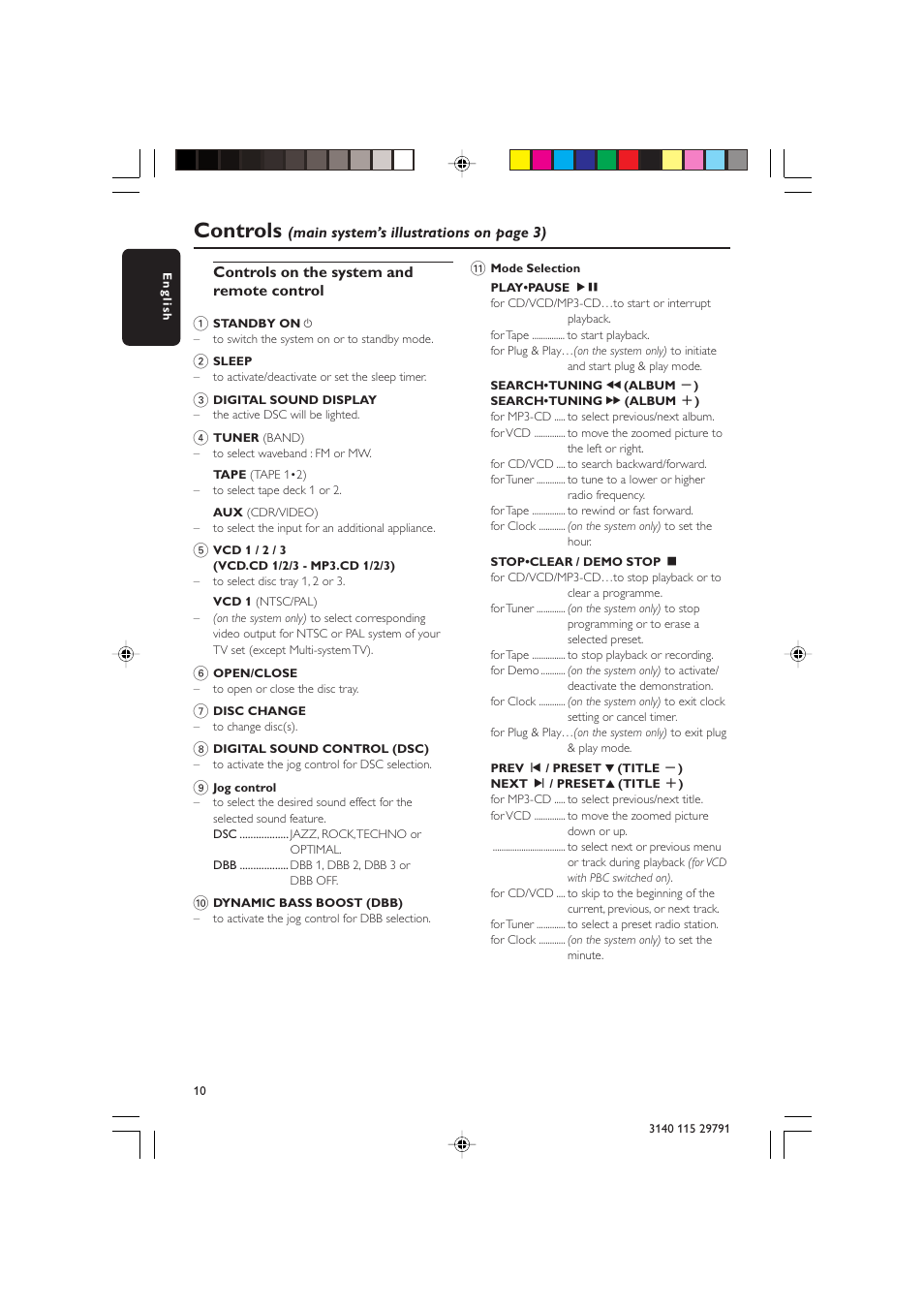 Controls | Philips FW-V330 User Manual | Page 10 / 34