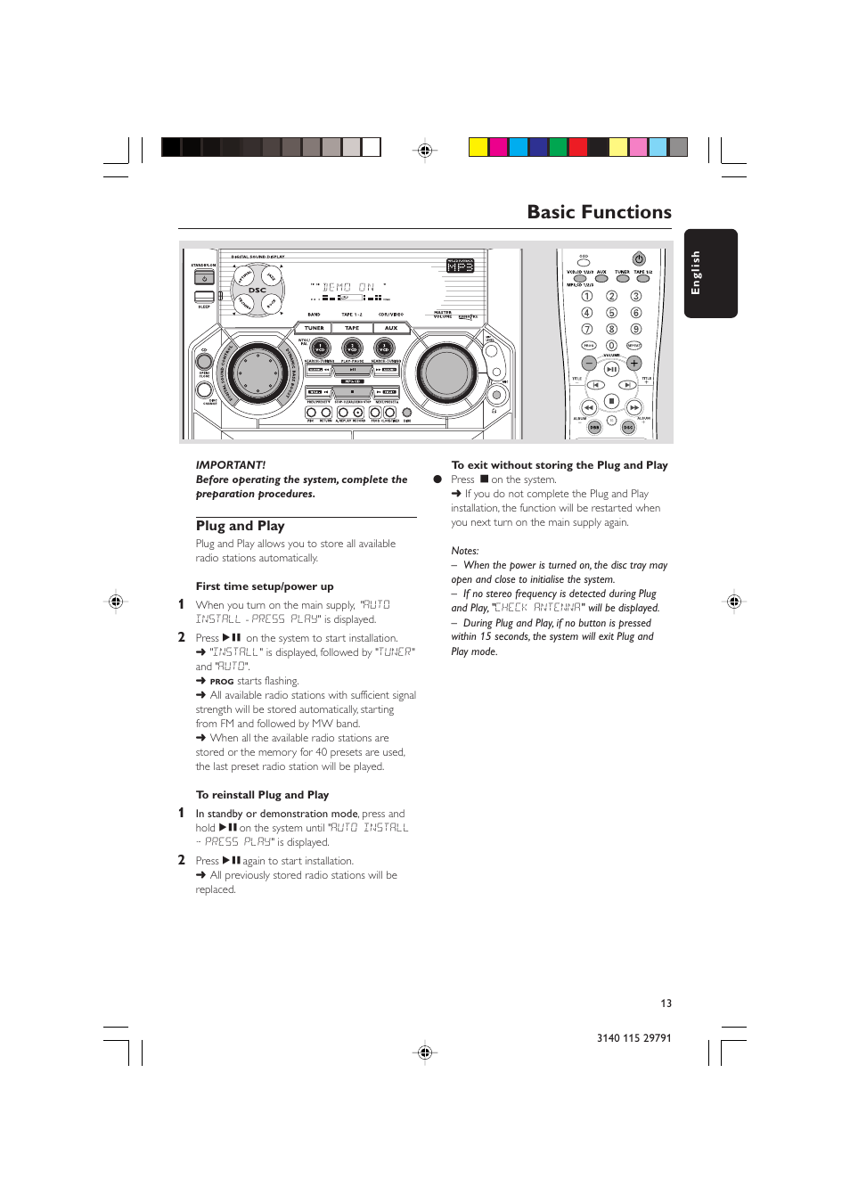 Basic functions | Philips FW-V330 User Manual | Page 13 / 34