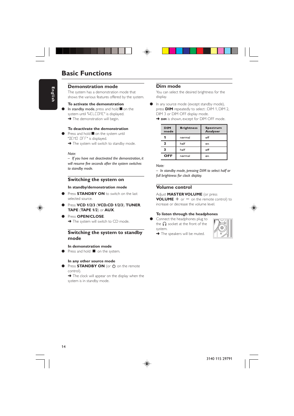 Basic functions | Philips FW-V330 User Manual | Page 14 / 34