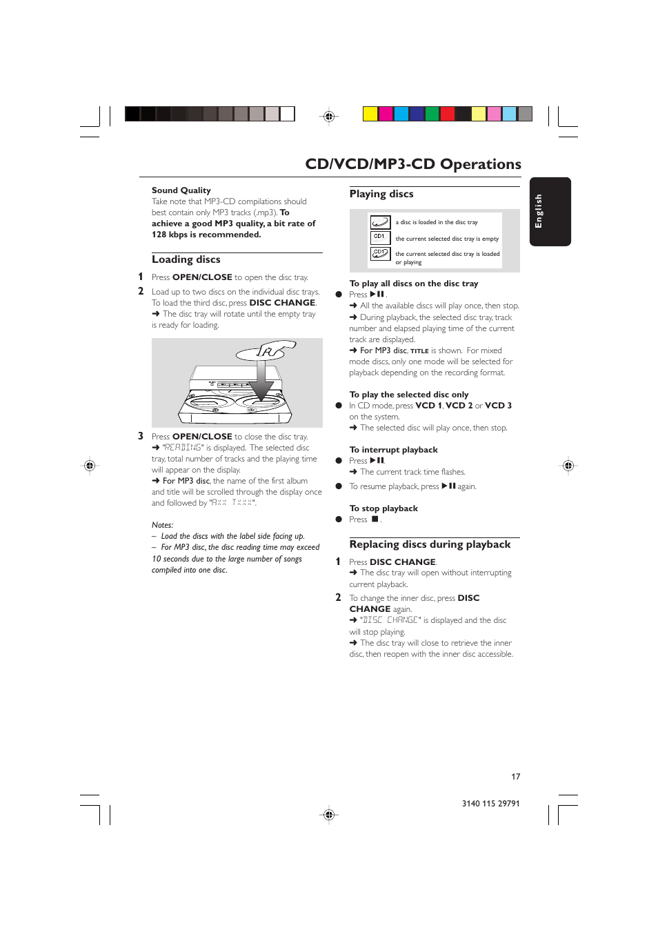 Cd/vcd/mp3-cd operations | Philips FW-V330 User Manual | Page 17 / 34
