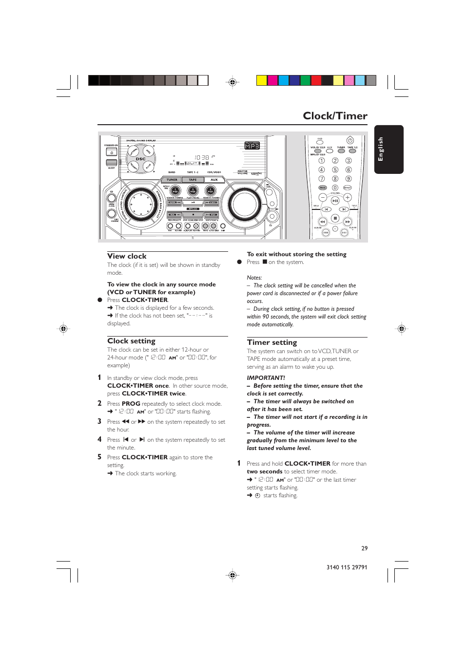 Clock/timer | Philips FW-V330 User Manual | Page 29 / 34