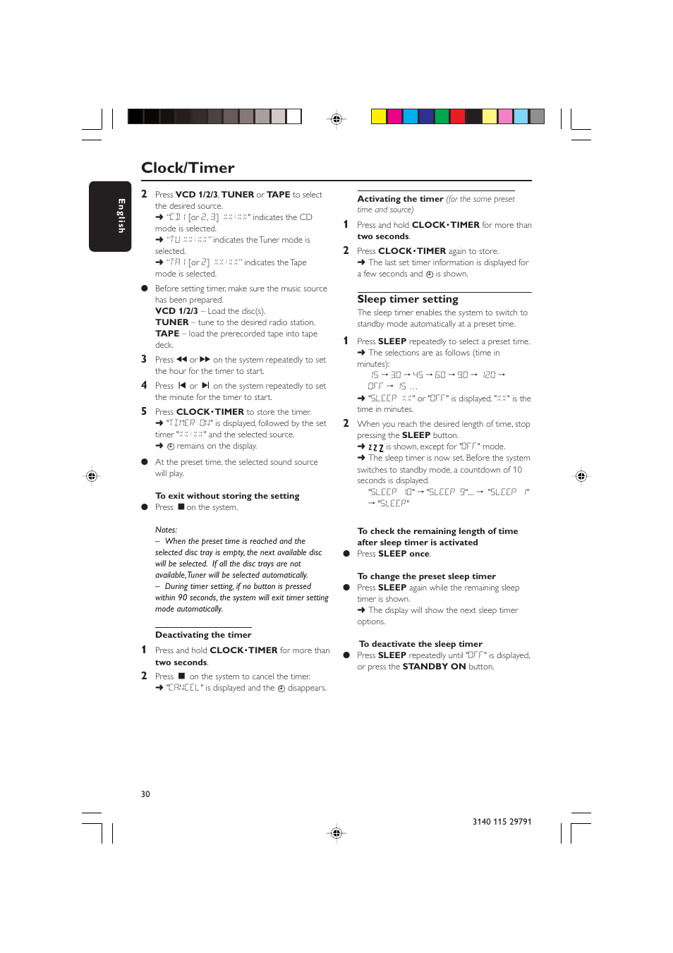 Clock/timer | Philips FW-V330 User Manual | Page 30 / 34