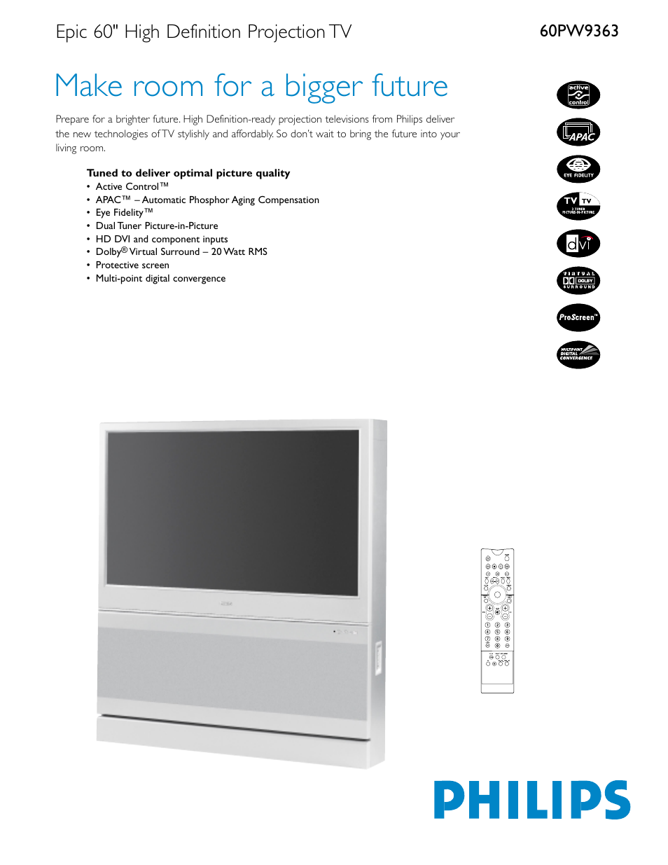 Philips 60PW9363 User Manual | 2 pages