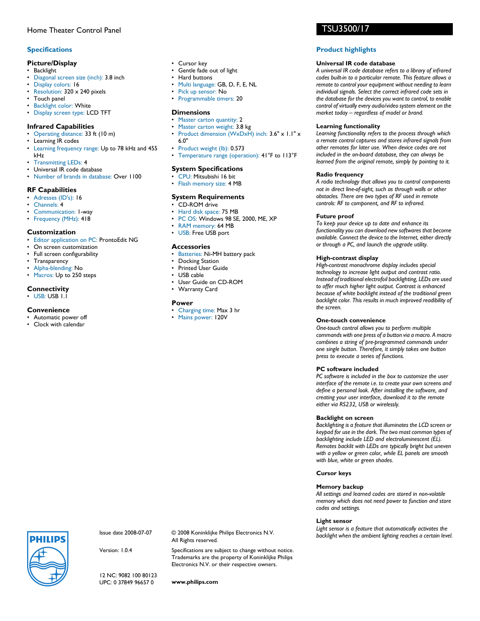 Philips TSU3500 User Manual | Page 2 / 2