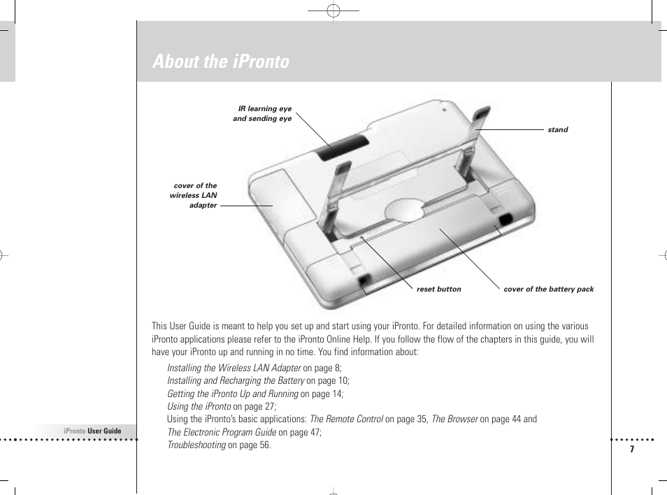 About the ipronto | Philips 6400 User Manual | Page 10 / 67