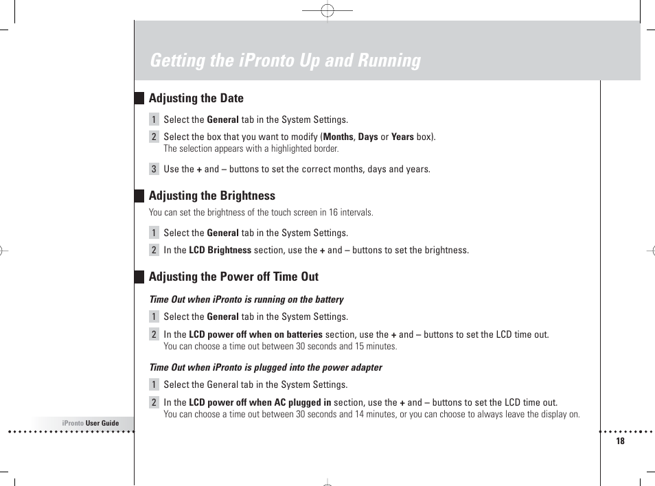 Getting the ipronto up and running | Philips 6400 User Manual | Page 21 / 67