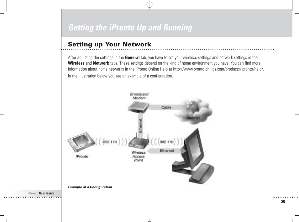 Getting the ipronto up and running, Setting up your network | Philips 6400 User Manual | Page 23 / 67