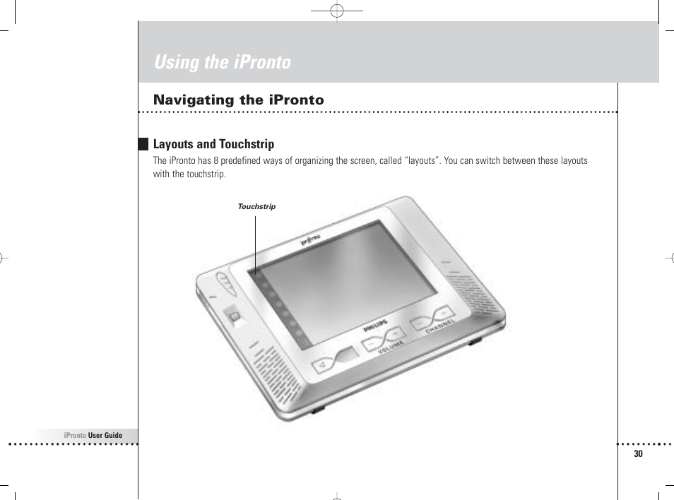 Using the ipronto, Navigating the ipronto | Philips 6400 User Manual | Page 33 / 67