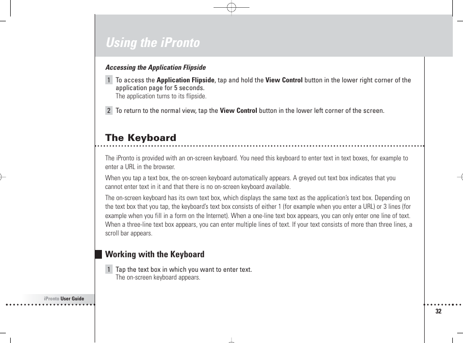 Using the ipronto, The keyboard | Philips 6400 User Manual | Page 35 / 67