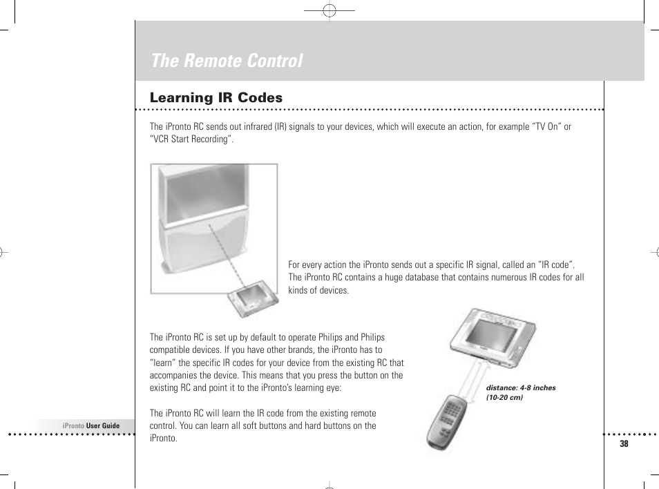 The remote control, Learning ir codes | Philips 6400 User Manual | Page 41 / 67