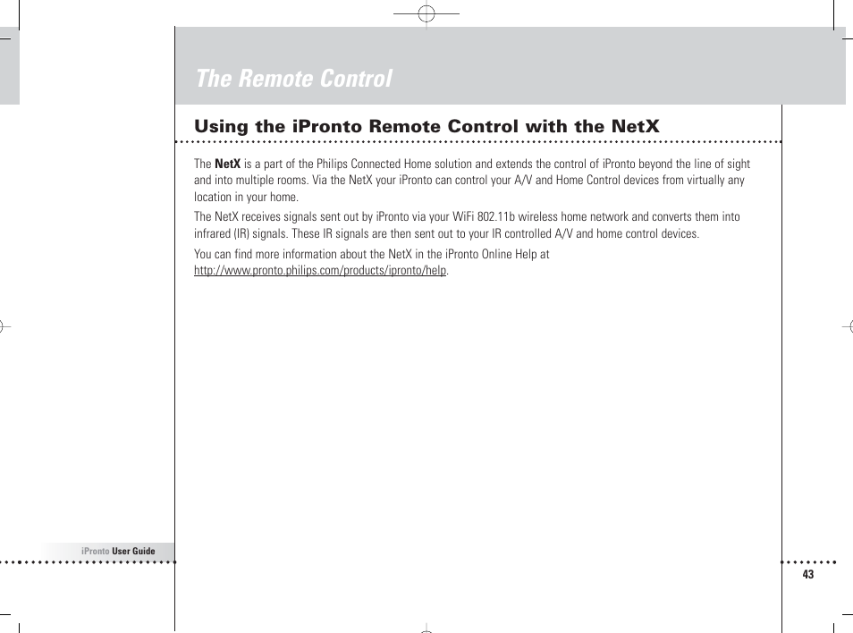 The remote control, Using the ipronto remote control with the netx | Philips 6400 User Manual | Page 46 / 67