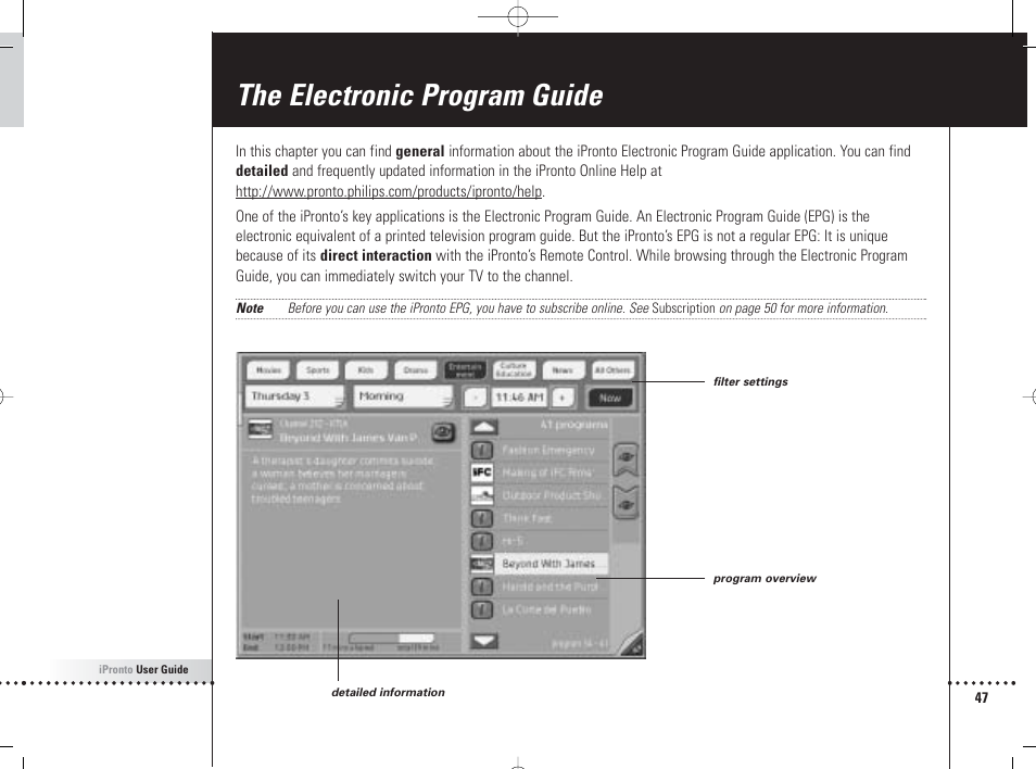 The electronic program guide | Philips 6400 User Manual | Page 50 / 67