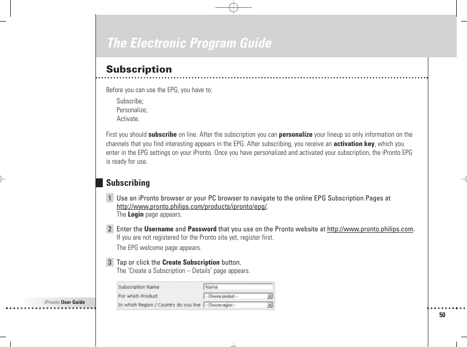 The electronic program guide, Subscription, Subscribing | Philips 6400 User Manual | Page 53 / 67