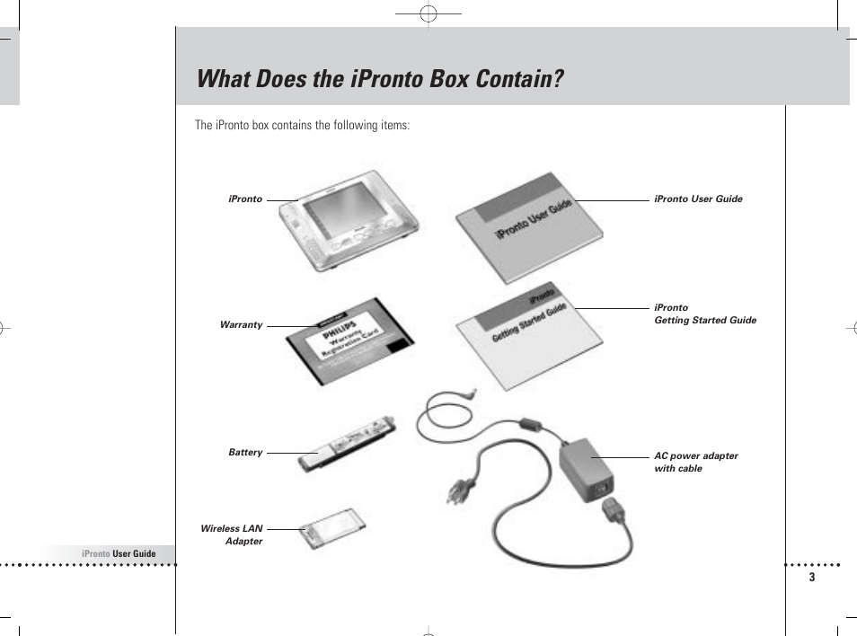 What does the ipronto box contain | Philips 6400 User Manual | Page 6 / 67